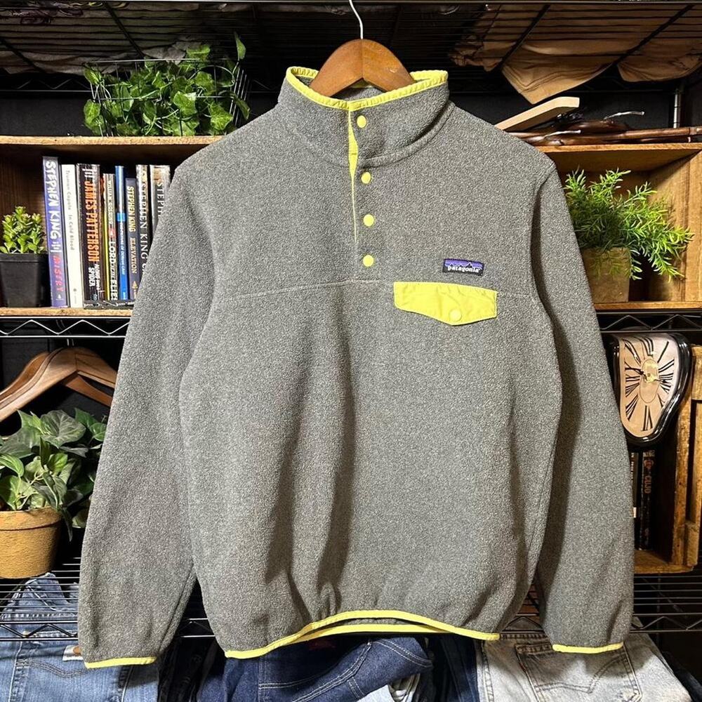 Patagonia Synchilla Snap-T Pullover Sweater Gray Green Trim Sweatshirt Small